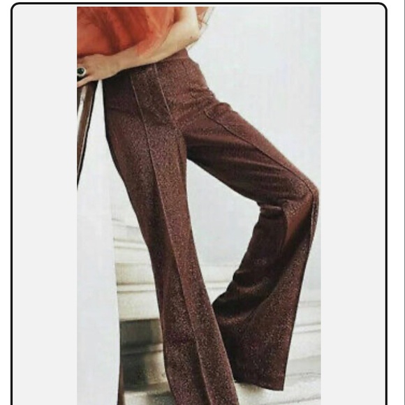 NWT H&M Studio Collection Glittery Metallic Rust Red Jersey Trousers Size 8 - Picture 4 of 6